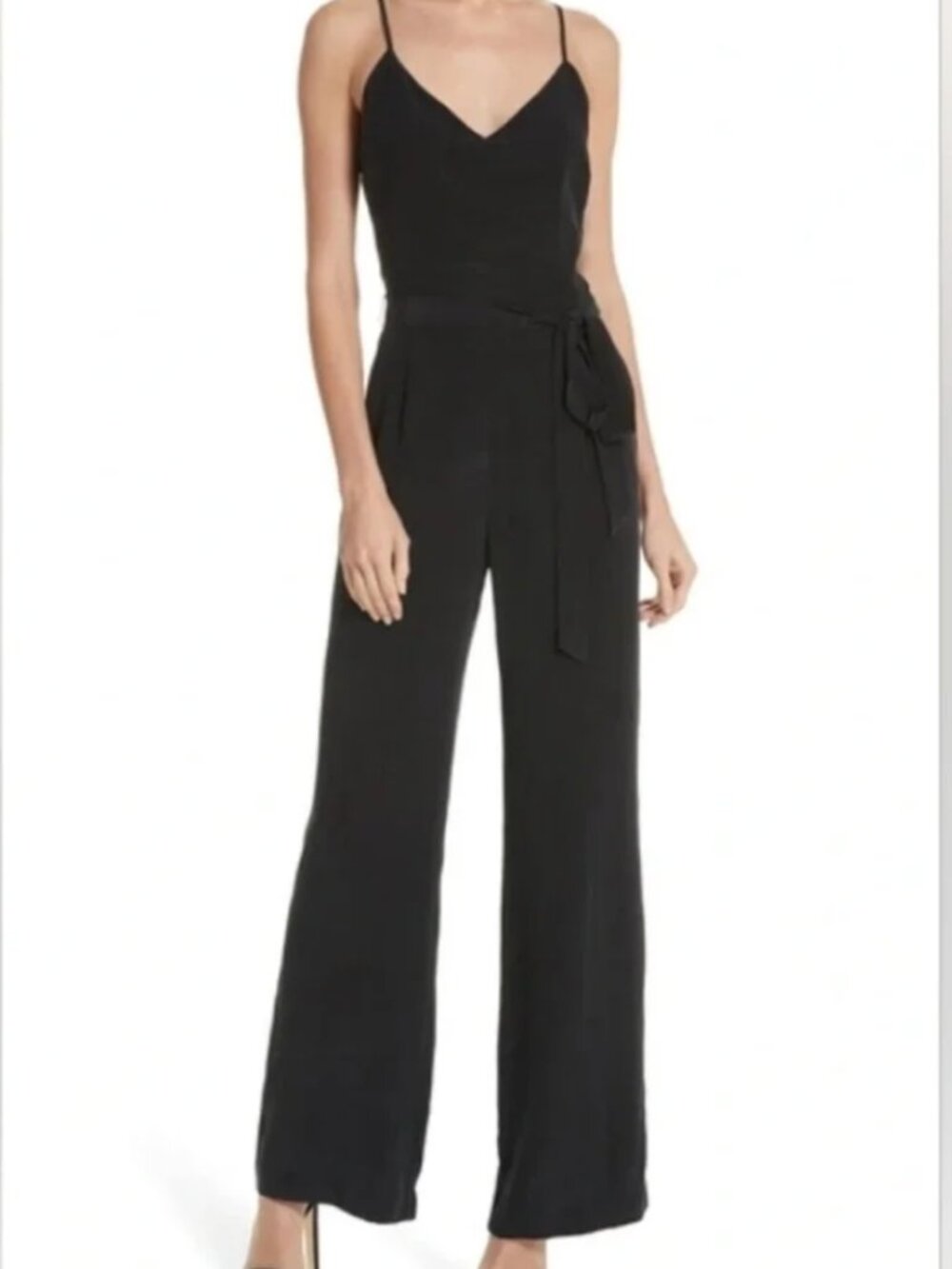 L'AGENCE 100% Silk Jackie Black Wide-Leg Tie-Waist Jumpsuit Sz 2